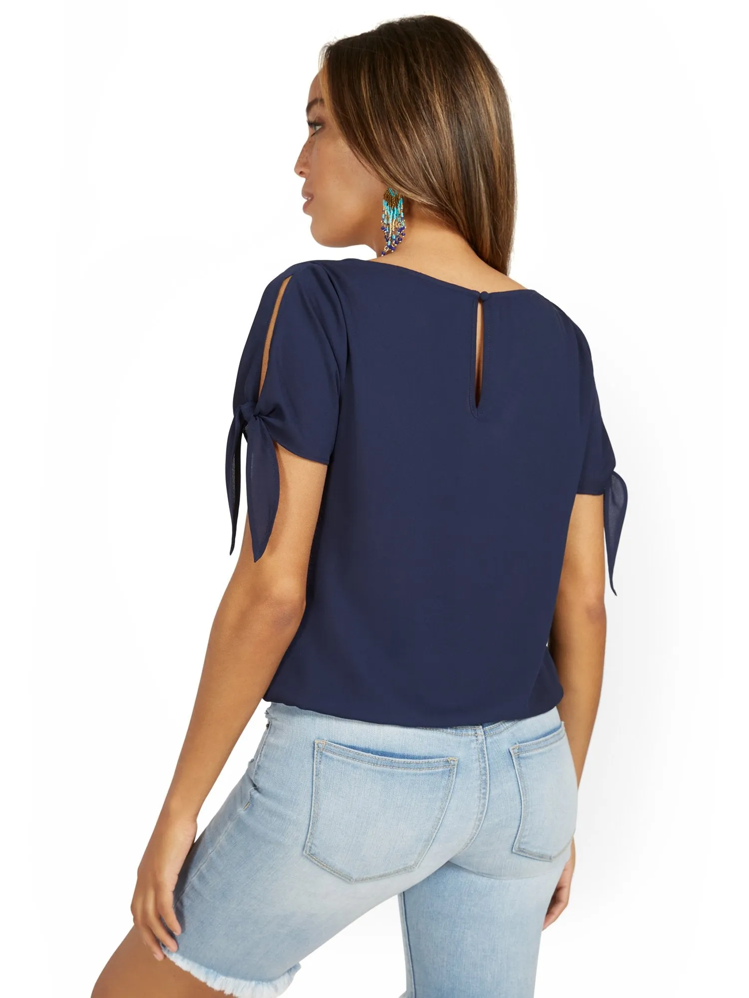 Tie-Sleeve Scoopneck Top