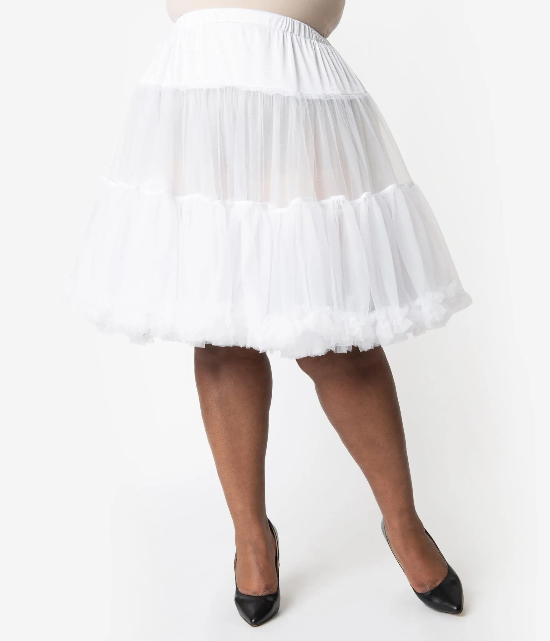 Unique Vintage Plus Size White Retro Style Ruffled Petticoat Crinoline