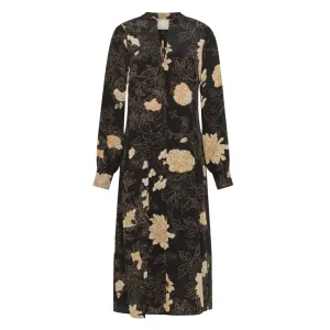 Wani Floral Printed Crepe de Chine Dress - Black