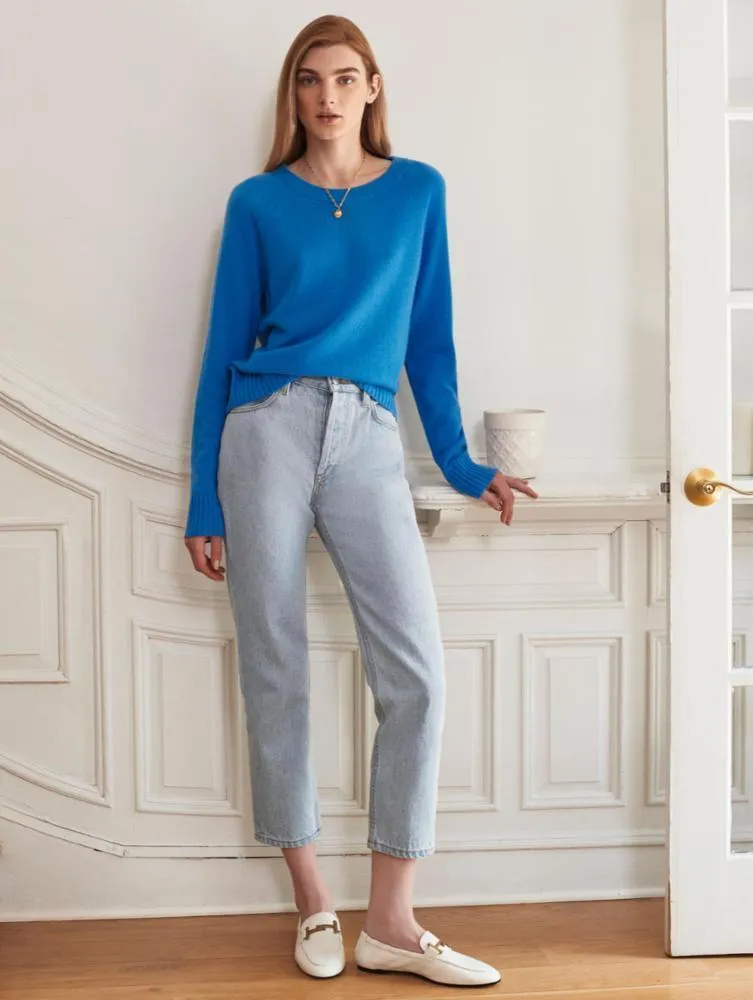 White   Warren - Cashmere Rib Trim Sweatshirt in Azure Blue