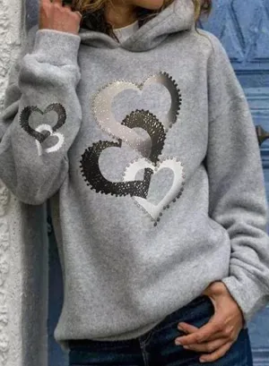 Women's Hoodies Heart-shaped Print Long Sleeve Daily Casual Hoodie