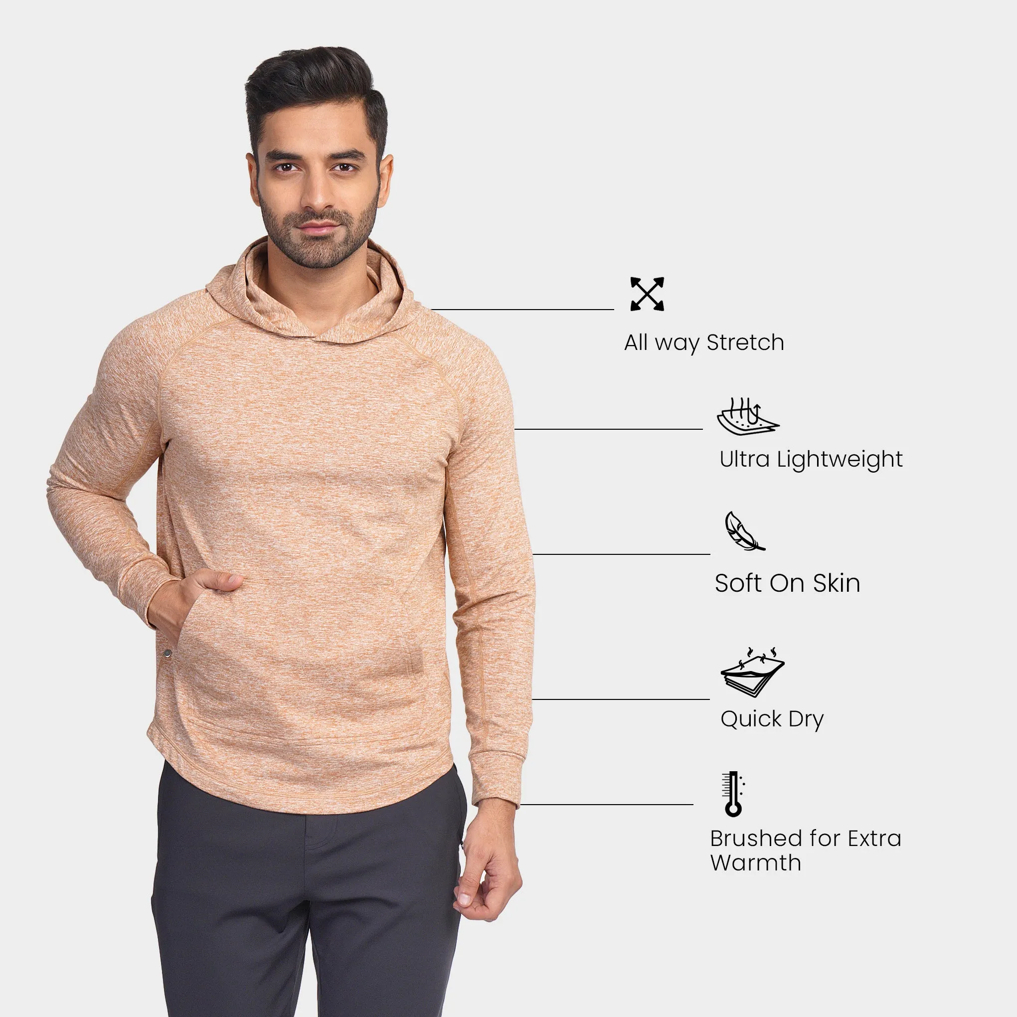 Work-Travel Melange Apricot Pocket Hoodie