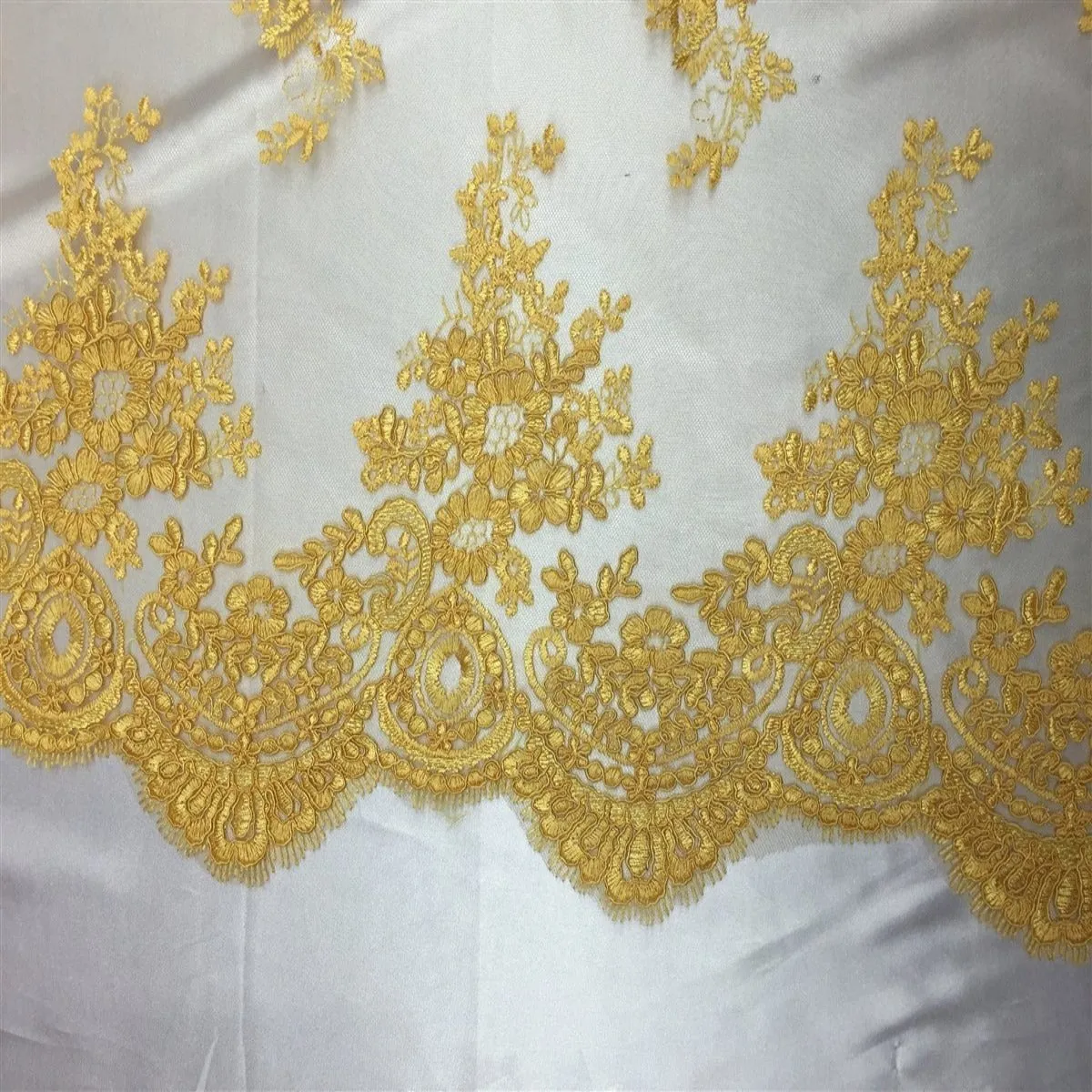 Yellow Oswald Embroidered Lace Fabric